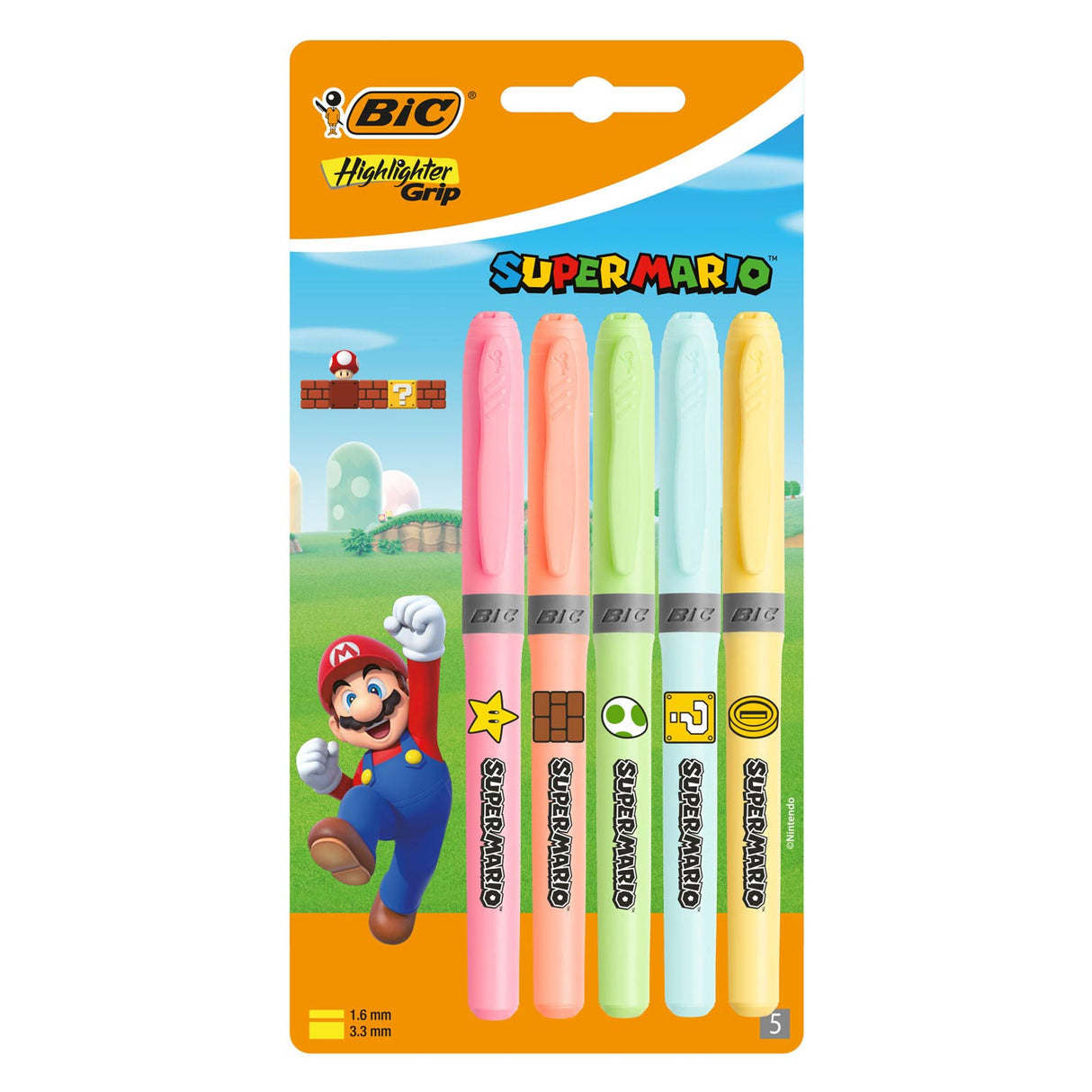 Bic super mario markeerstiften, 5st.