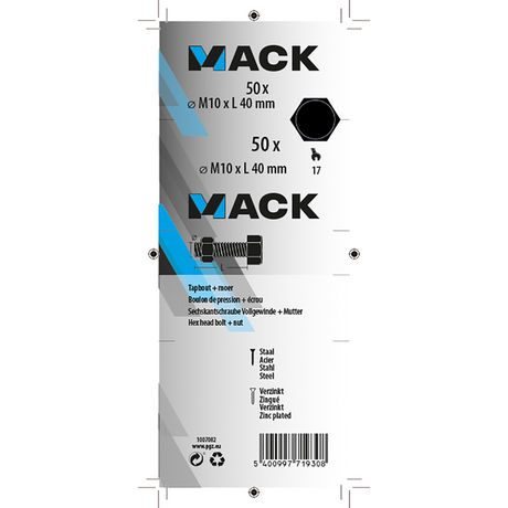 Mack 1007082 - tapbout + moer verzinkt 50 st 10 x 40 mm | 2 stuks