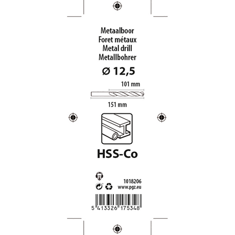 Mack 1018206 - metaalboor hss co5% din 338 ø 12,5 x 151 mm | 5 stuks