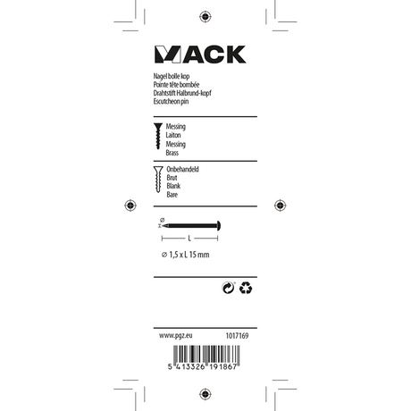 Mack 1017169 - nagel bolle kop messing 20 gr 1,5 x 15 mm | 10 stuks