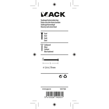 Mack 1017184 - staalnagel bvk staal geblauwd 45 gr 3,4 x 70 mm | 10 stuks