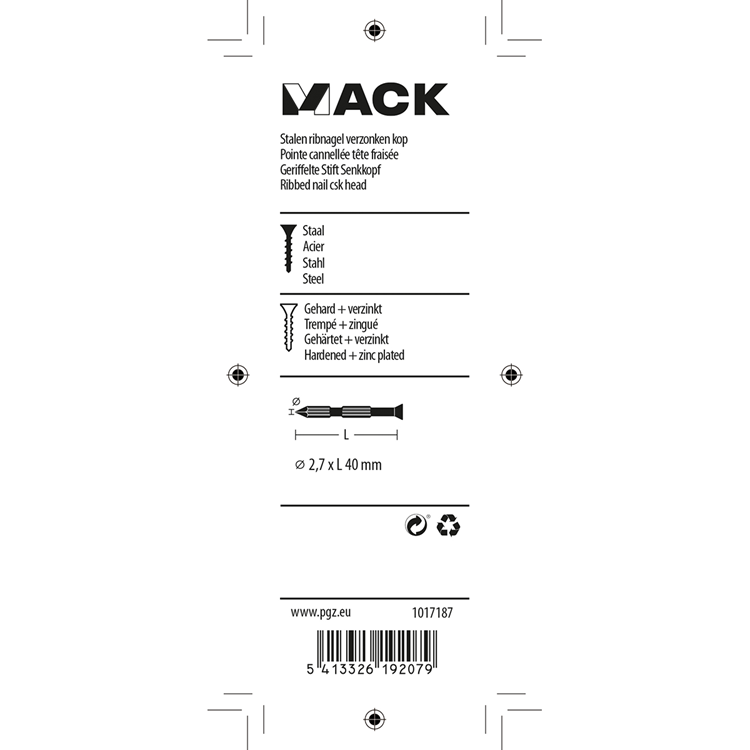 Mack 1017187 - stalen ribnagel vk st.gehard + verz.18 st 2,7 x 40 mm | 10 stuks