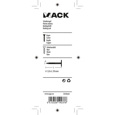 Mack 1019644 - schalienagel koper 30 gr 3,0 x 50mm | 10 stuks