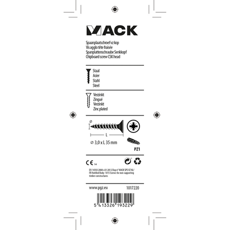 Mack 1017220 - spaanplaatschroef vz kop geelverz.30 st 3,0 x 35 mm | 10 stuks