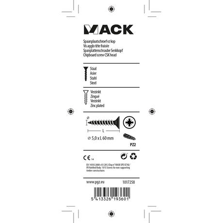 Mack 1017258 - spaanplaatschroef vz kop geelverz. 8 st 5,0 x 60 mm | 10 stuks