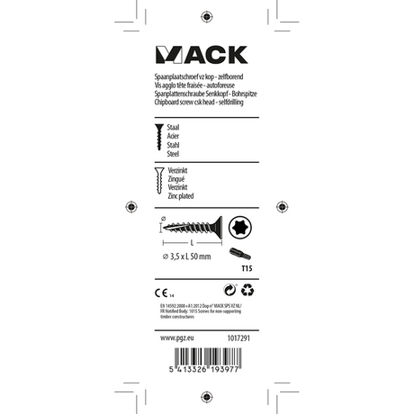 Mack 1017291 - spaanplschr.vzkop-zelfb. geelverz. 14 st 3,5 x 50 mm | 10 stuks