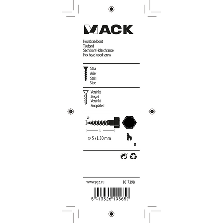 Mack 1017398 - houtdraadbout staal verzinkt 15 st 5 x 30 mm | 10 stuks