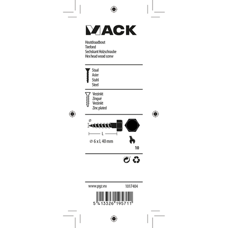 Mack 1017404 - houtdraadbout staal verzinkt 10 st 6 x 40 mm | 10 stuks