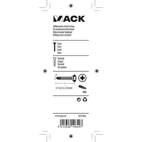 Mack 1017466 - zelfborende schroef vz kop verz. 21 st 4,2 x 32 mm | 10 stuks
