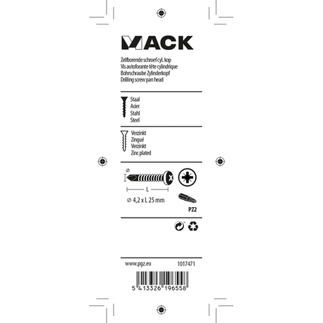Mack 1017471 - zelfborende schroef cyl. kop verz. 24st 4,2 x 25 mm | 10 stuks