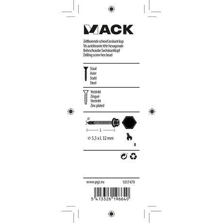Mack 1017479 - zelfborende schroef zesk.kop verz. 14st 5,5 x 32 mm | 5 stuks