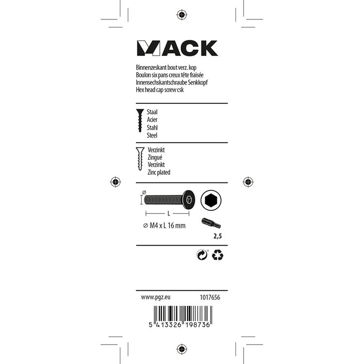 Mack 1017656 - binnenzeskant bout verz. kop verz. 12st m4x16 | 10 stuks
