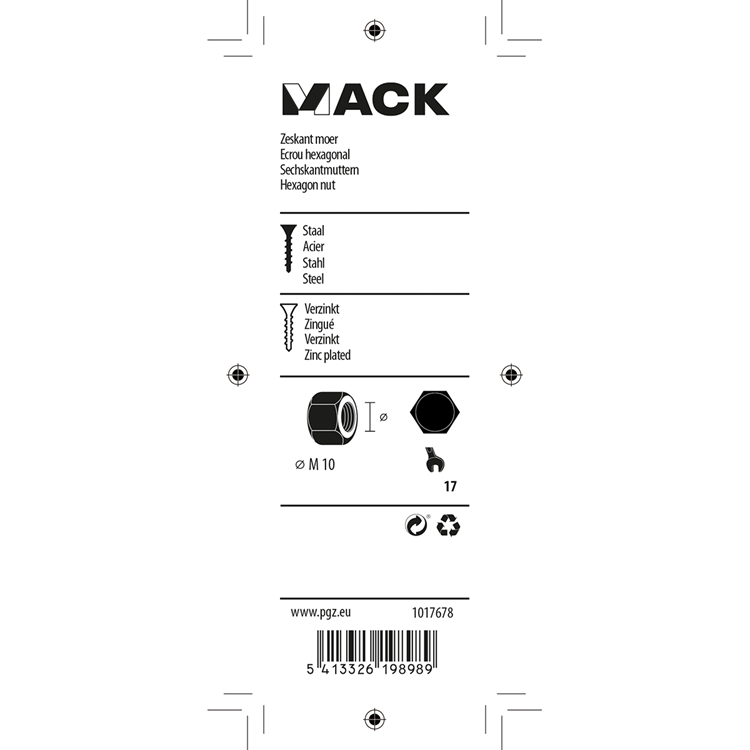 Mack 1017678 - zeskant moer staal verzinkt 8st m 10 | 10 stuks