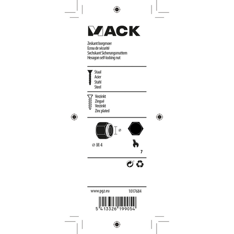 Mack 1017684 - zeskant borgmoer staal verzinkt 20 st m4 | 10 stuks