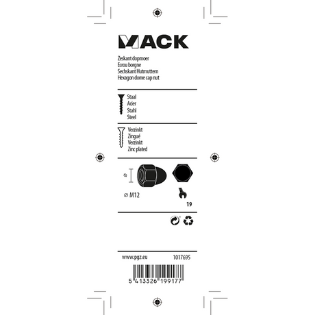 Mack 1017695 - zeskant dopmoer staal verzinkt2 st m12 | 10 stuks