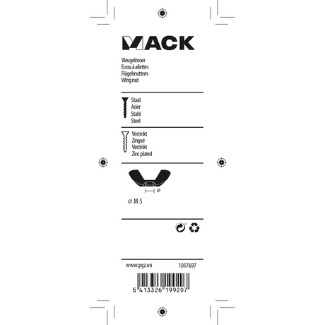 Mack 1017697 - vleugelmoer staal verzinkt 6 st m5 | 10 stuks