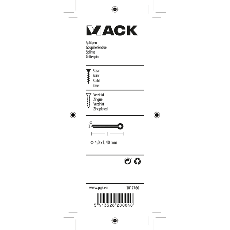 Mack 1017766 - splitpen staal verzinkt 10 st 4,0 x 40 mm | 10 stuks
