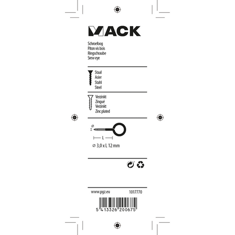 Mack 1017770 - schroefoog staal verzinkt 15st 3,0 x 12 mm | 10 stuks