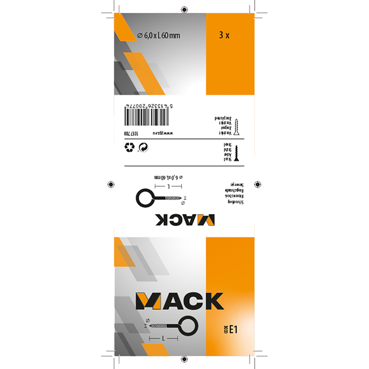 Mack 1017780 - schroefoog staal verzinkt 3 st 6,0 x 60 mm | 5 stuks