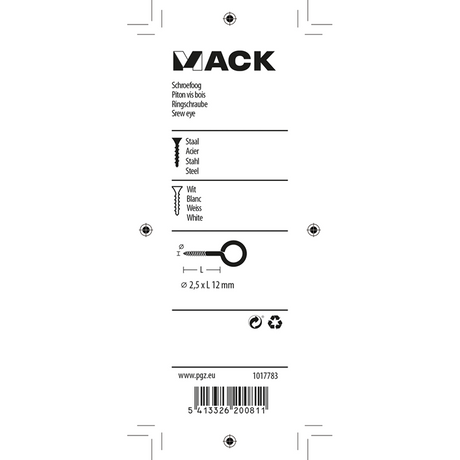 Mack 1017783 - schroefoog staal wit 10 st 2,5 x 12 mm | 10 stuks