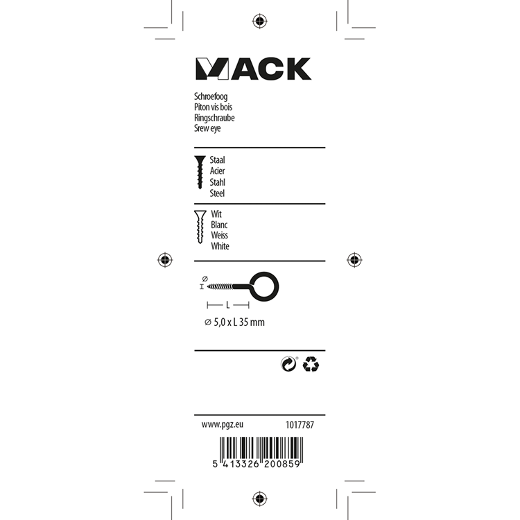 Mack 1017787 - schroefoog staal wit 2 st 5,0 x 35 mm | 10 stuks