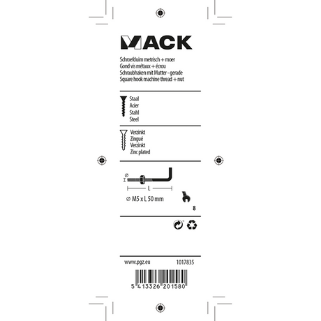Mack 1017835 - schroefduim metrisch + moer staal 4 st m5 x 50 mm | 10 stuks