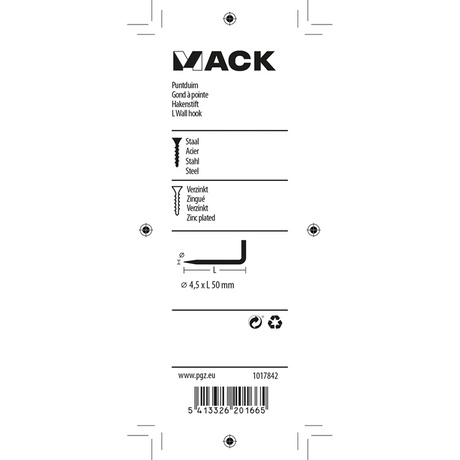 Mack 1017842 - puntduim staal verzinkt 6 st 4,5 x 50 mm | 10 stuks