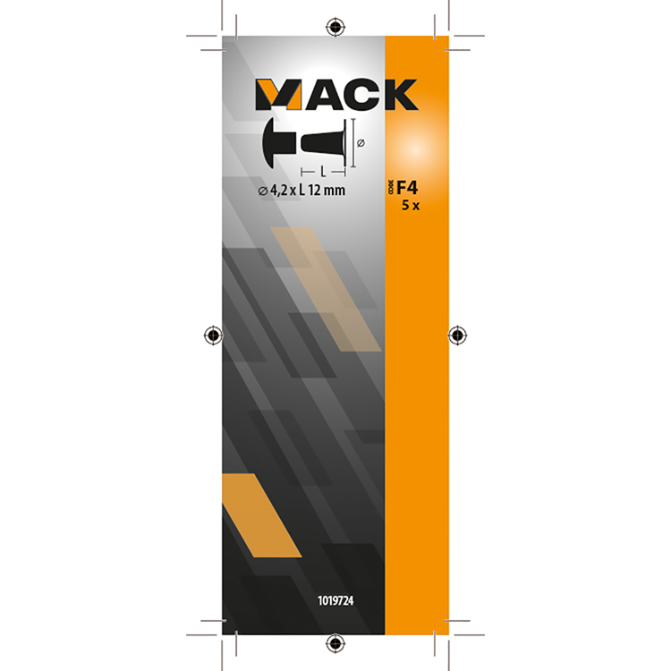 Mack 1019724 - klinknagel messing vernikkeld 5 st 4,2 x 12 mm | 10 stuks