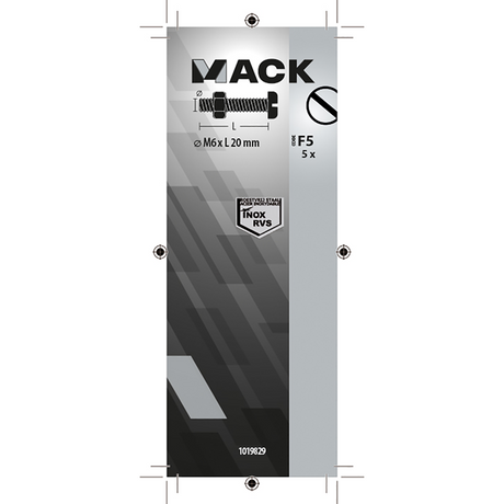 Mack 1019829 - metaalschroef cyl. kop + moer rvs 5 st m6x20 | 10 stuks