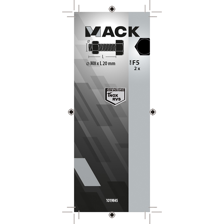 Mack 1019845 - tapbout + moer roestvrijstaal 2 st m8x20 | 10 stuks