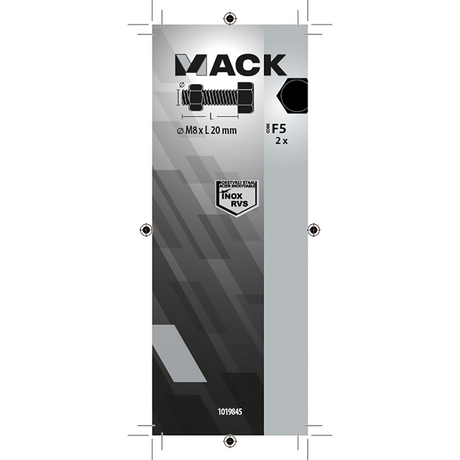 Mack 1019845 - tapbout + moer roestvrijstaal 2 st m8x20 | 10 stuks