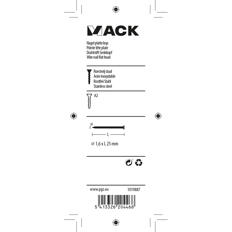 Mack 1019887 - nagel platte kop inox a2 35 st1,6 x 25 mm | 10 stuks