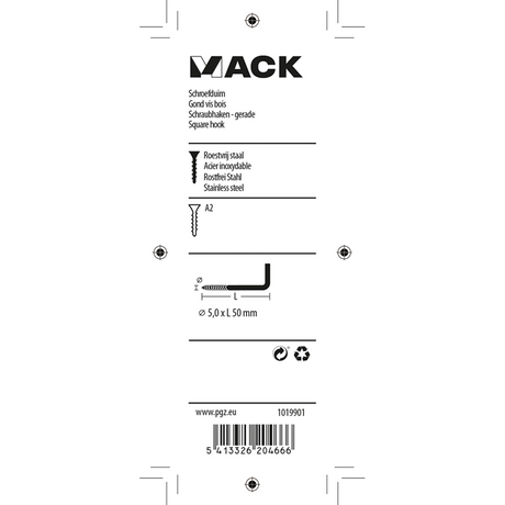 Mack 1019901 - schroefduim roestvrijstaal 2 st 5,0x50 mm | 10 stuks