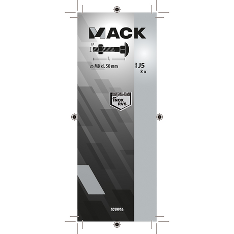 Mack 1019916 - houtbout + moer roestvrijstaal 3 st m8 x 50 mm | 5 stuks