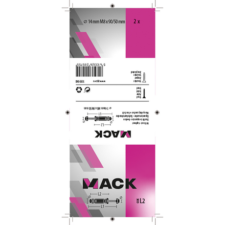 Mack 1019948 - keilbout 6-kant bout verzinkt 2 st m8x90 14x50 | 5 stuks
