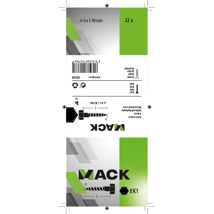 Mack 1018039 - houtdraadbout staal verzinkt 32 st 6 x 40 mm | 5 stuks