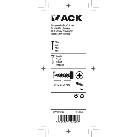 Mack 1018069 - zelftappende schroef cylkop verz. 42 st 4,2 x 25 mm | 5 stuks
