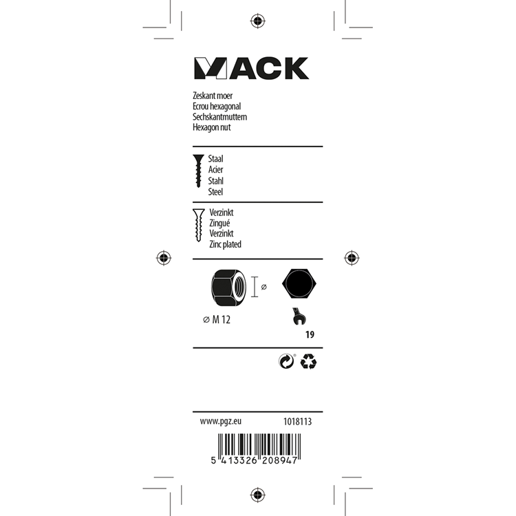 Mack 1018113 - zeskant moer staal verzinkt 12 st m 12 | 5 stuks