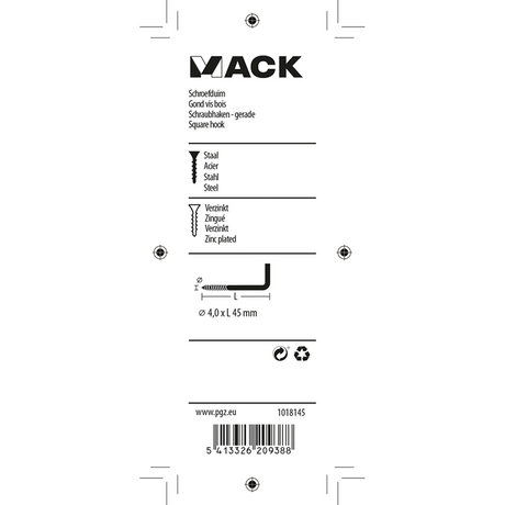 Mack 1018145 - schroefduim staal verzinkt 26 st 4,0 x 45 mm | 5 stuks