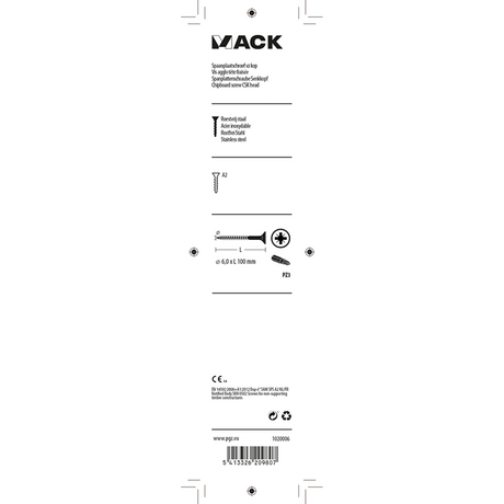 Mack 1020006 - spaanplaatschroef vz kop rvs 12 st 6,0 x 100mm | 5 stuks
