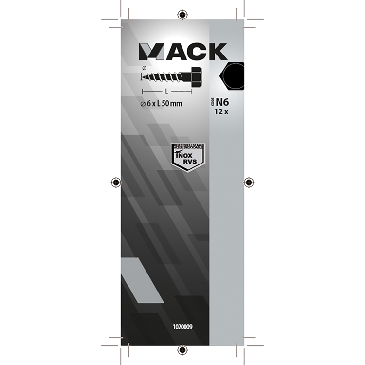 Mack 1020009 - houtdraadbout roestvrijstaal 12 st 6 x 50 mm | 5 stuks
