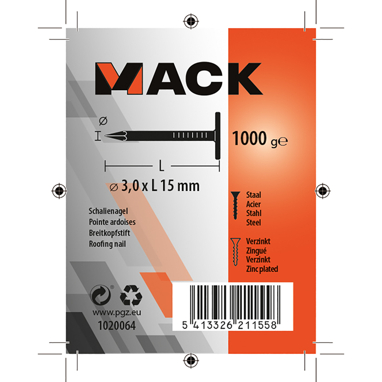 Mack 1020064 - schalienagel verzinkt 1000 gr 3,0 x 15 mm | 10 stuks