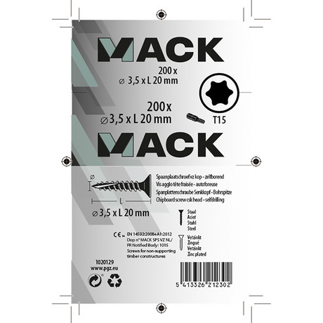 Mack 1020129 - spaanplaatschroef vz kp-zelfb.gvz 200st 3,5 x 20 mm | 5 stuks