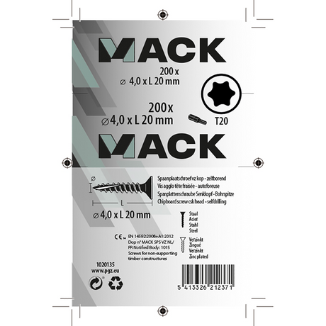 Mack 1020135 - spaanplaatschroef vz kp-zelfb.gvz 200st 4,0 x 20 mm | 5 stuks