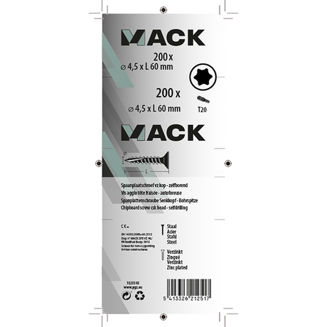 Mack 1020148 - spaanplaatschroef vz kp-zelfb.gvz 200st 4,5 x 60 mm | 2 stuks