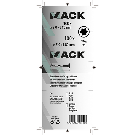 Mack 1020155 - spaanplaatschroef vz kp-zelfb.gvz 100st 5,0 x 80 mm | 3 stuks
