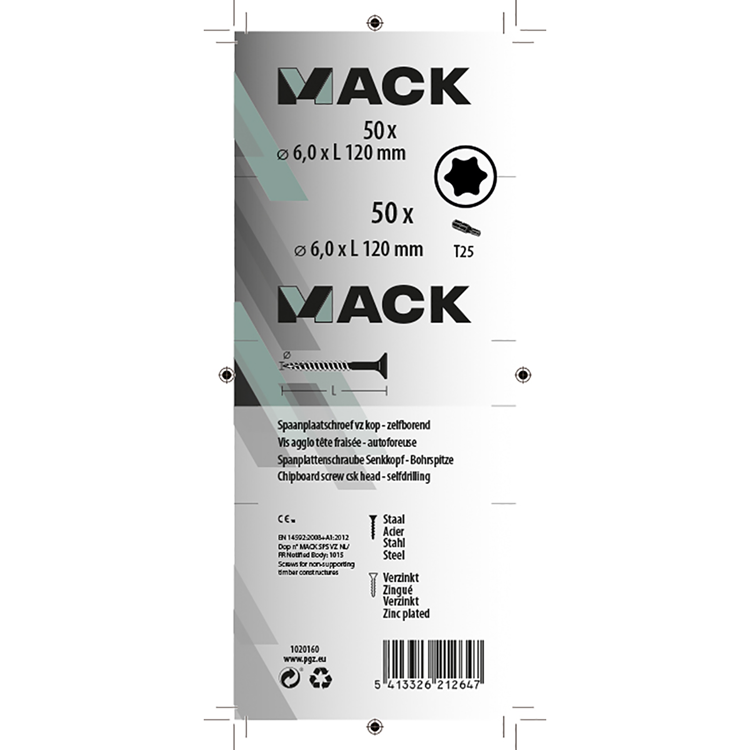 Mack 1020160 - spaanplaatschroef vz kp-zelfb.gvz 50 st 6,0 x 120 mm | 3 stuks