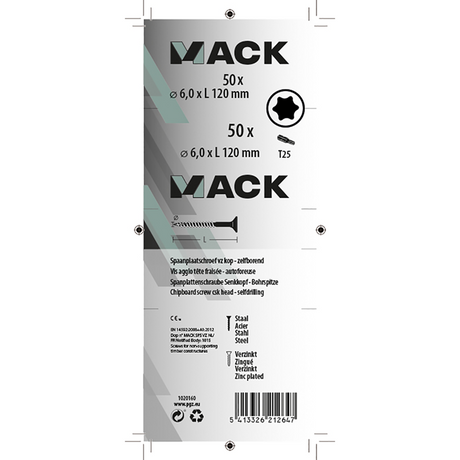 Mack 1020160 - spaanplaatschroef vz kp-zelfb.gvz 50 st 6,0 x 120 mm | 3 stuks