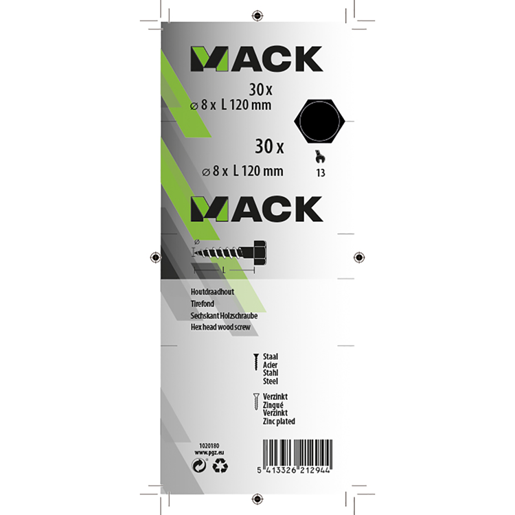 Mack 1020180 - houtdraadbout verzinkt 30 st 8 x 120 mm | 3 stuks