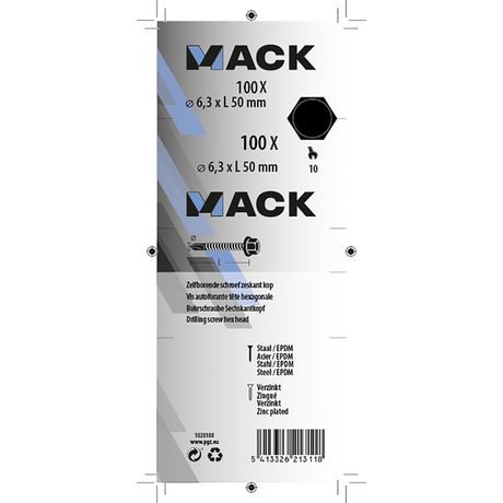 Mack 1020188 - zelfbor.schroef zeskt kop epdm-vz 100st 6,3 x 50 mm | 2 stuks